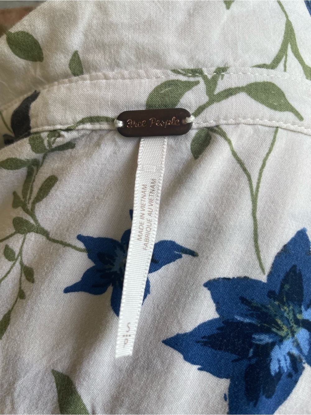Free People Lighten Up White Long-Sleeve Shirt Dress with Blue Floral Print. - Picture 6 of 7